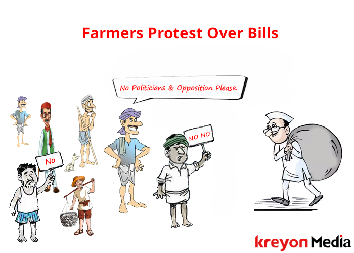Farmer Protest over bills cartoon
